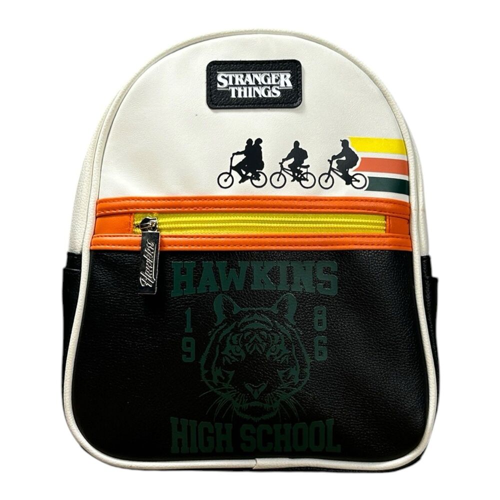 Stranger Things Hawkins High Mini Backpack NWT Black White Faux Leather